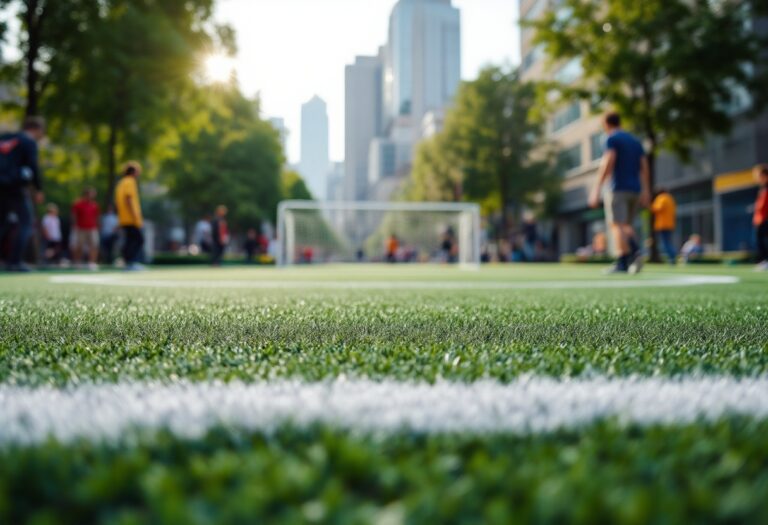 Giovani che giocano a calcio di strada in un parco