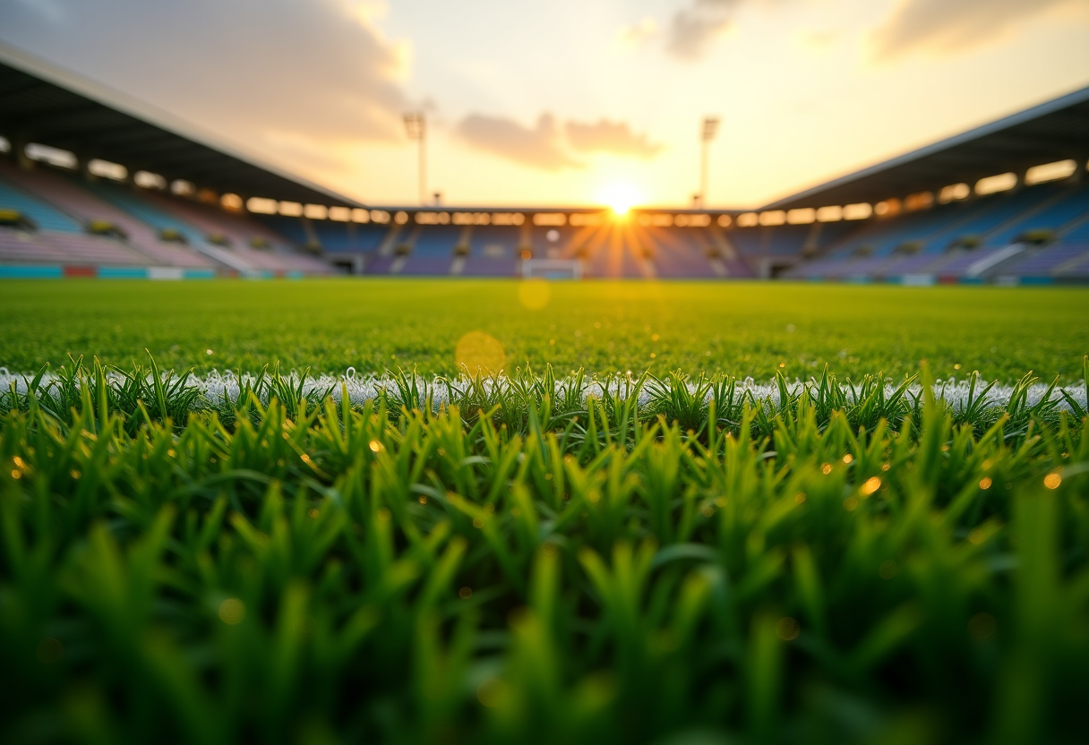 Logo del Manchester City con sfondo di stadio