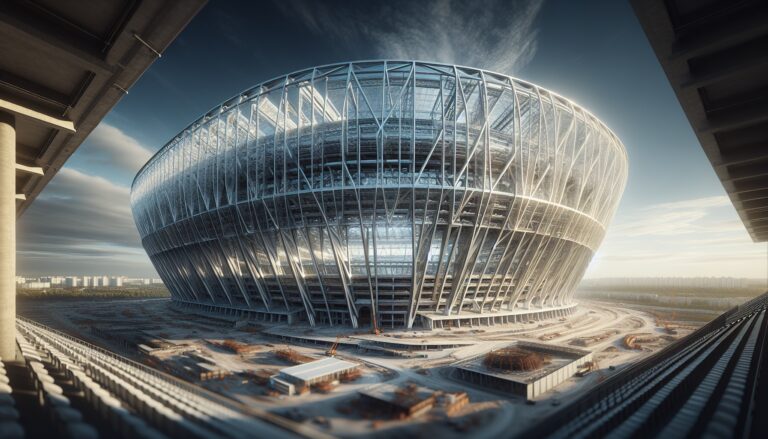 Rendering del nuovo stadio della Roma con skyline urbano