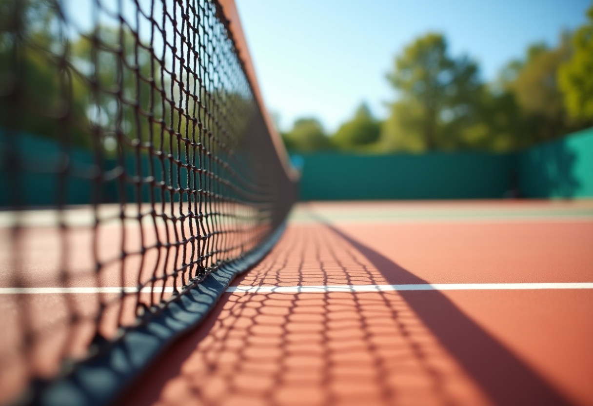 Matteo Berrettini in azione durante un torneo di tennis