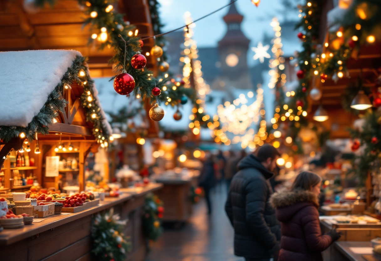 Mercatino di San Nicola con bancarelle e visitatori a Genova