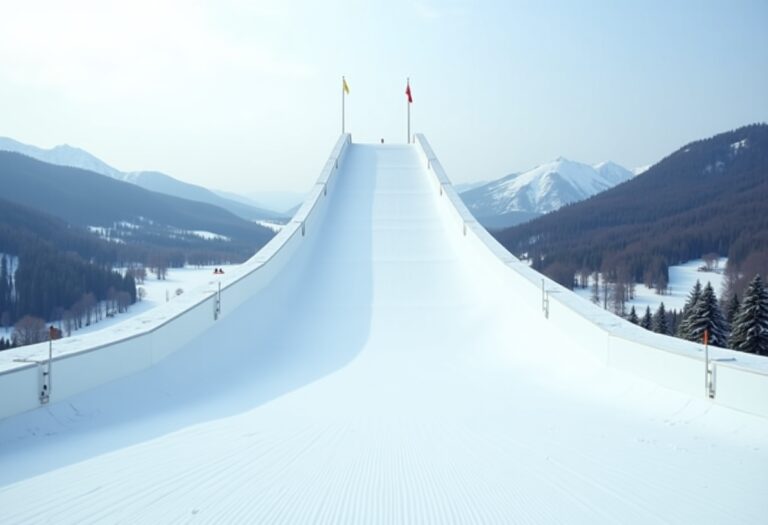 Atleta in azione durante un salto con gli sci