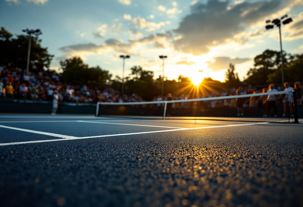 Giocatori di tennis in un campo italiano durante un torneo