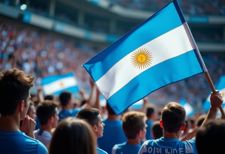 Tifosi argentini in festa durante una partita di calcio