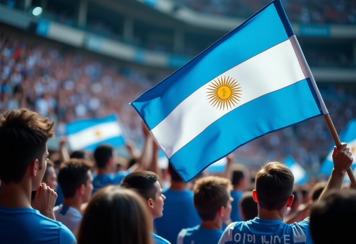 Tifosi argentini in festa durante una partita di calcio