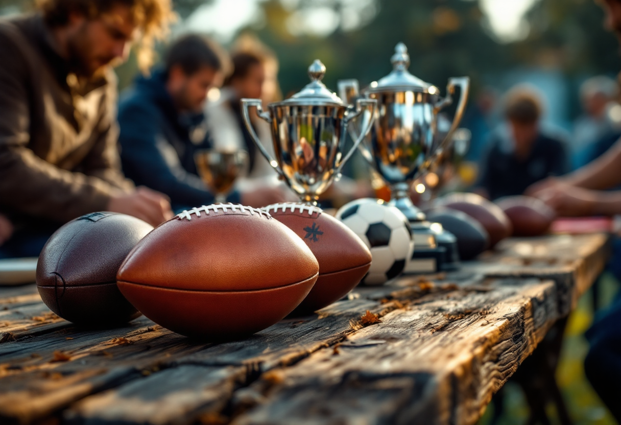 Giocatori di calcio dilettantistico in Toscana durante una partita