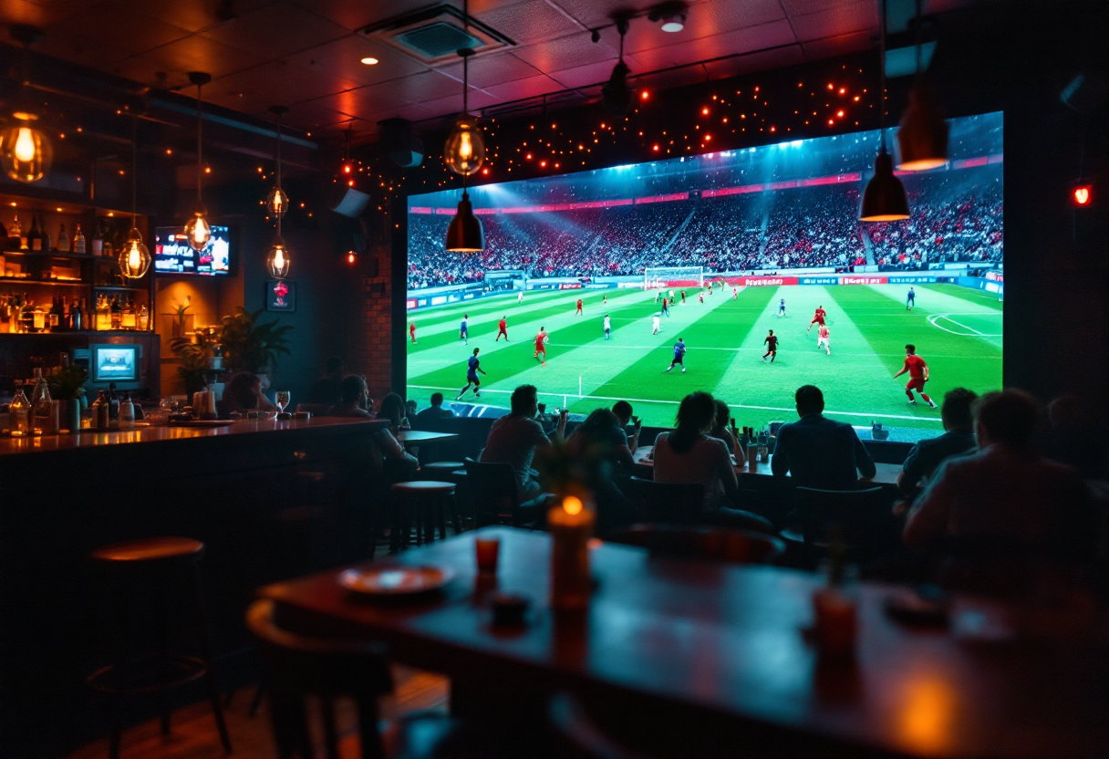 Tifosi che guardano una partita di calcio al bar