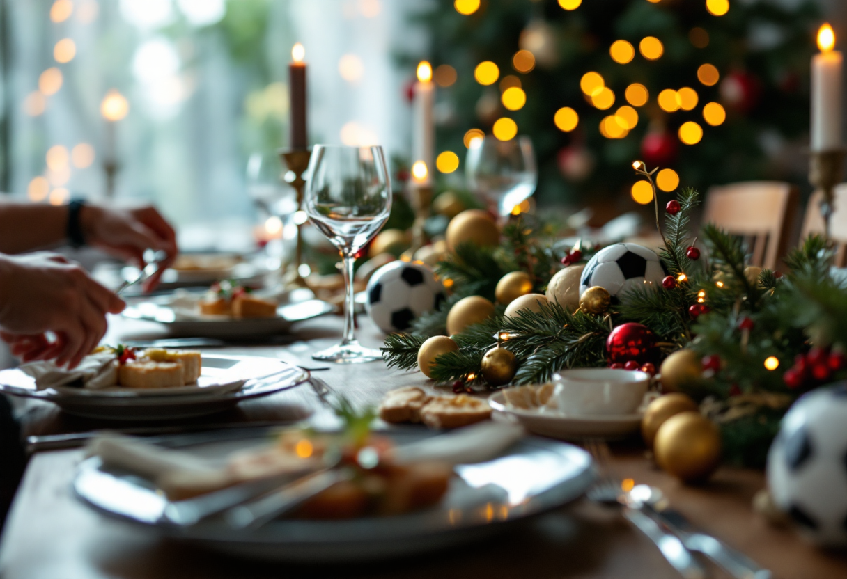 Giocatori di calcio durante la cena di Natale