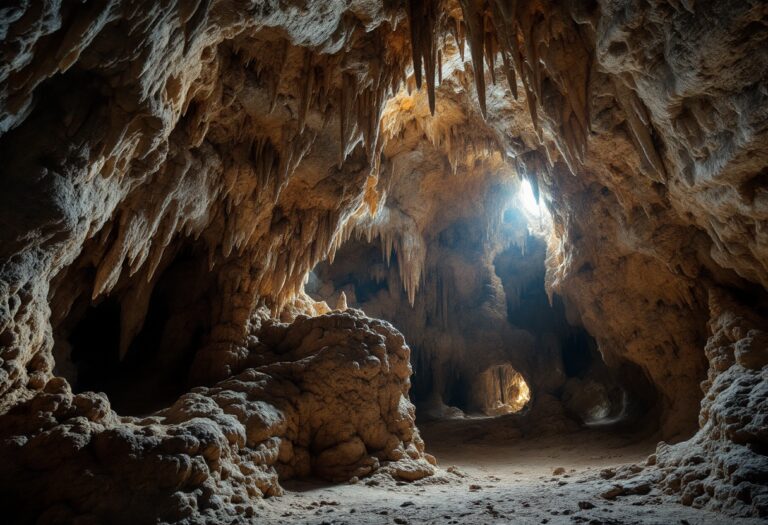 Speleologi esplorano una grotta in Italia