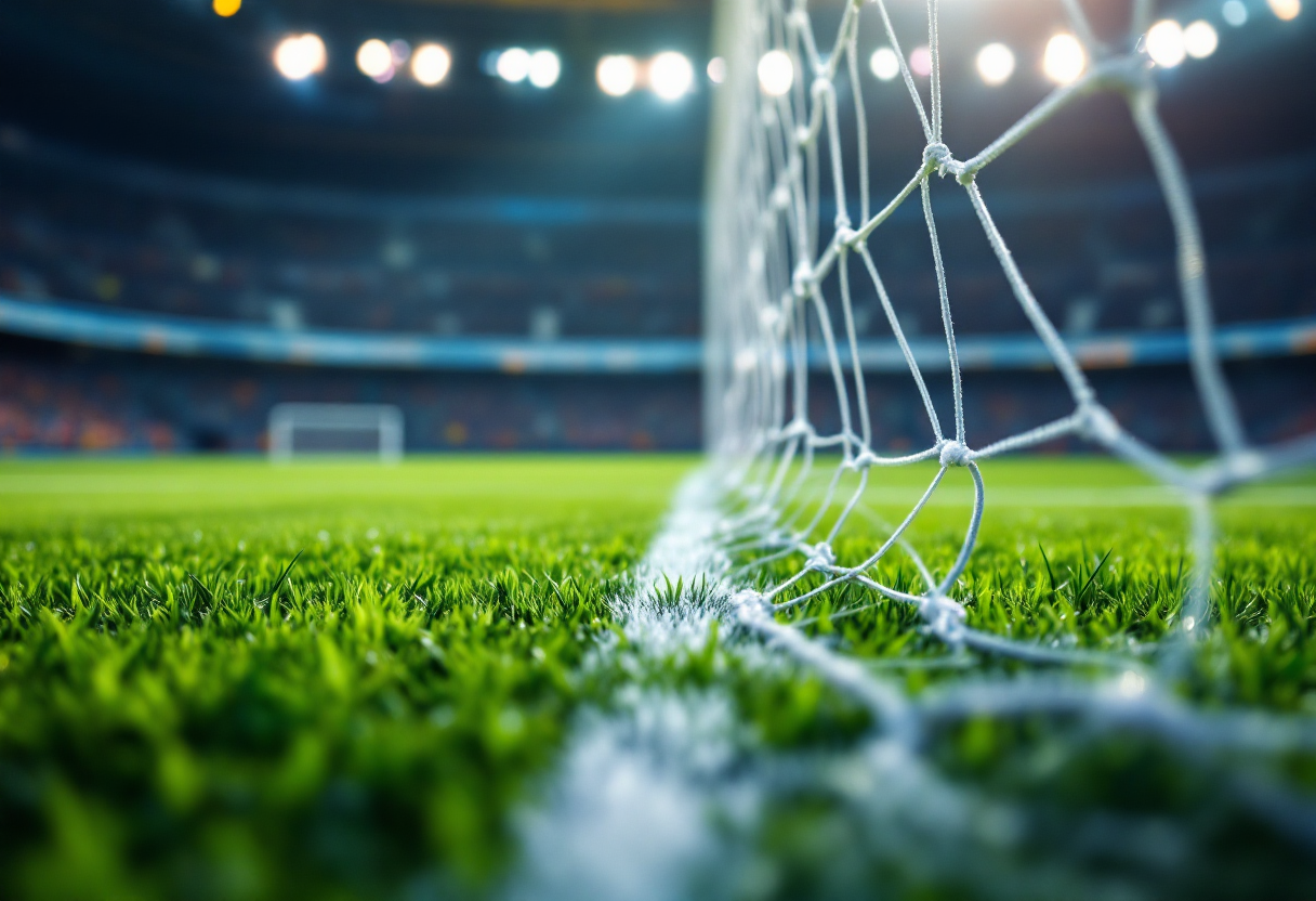 Portiere in azione durante una partita di calcio europeo