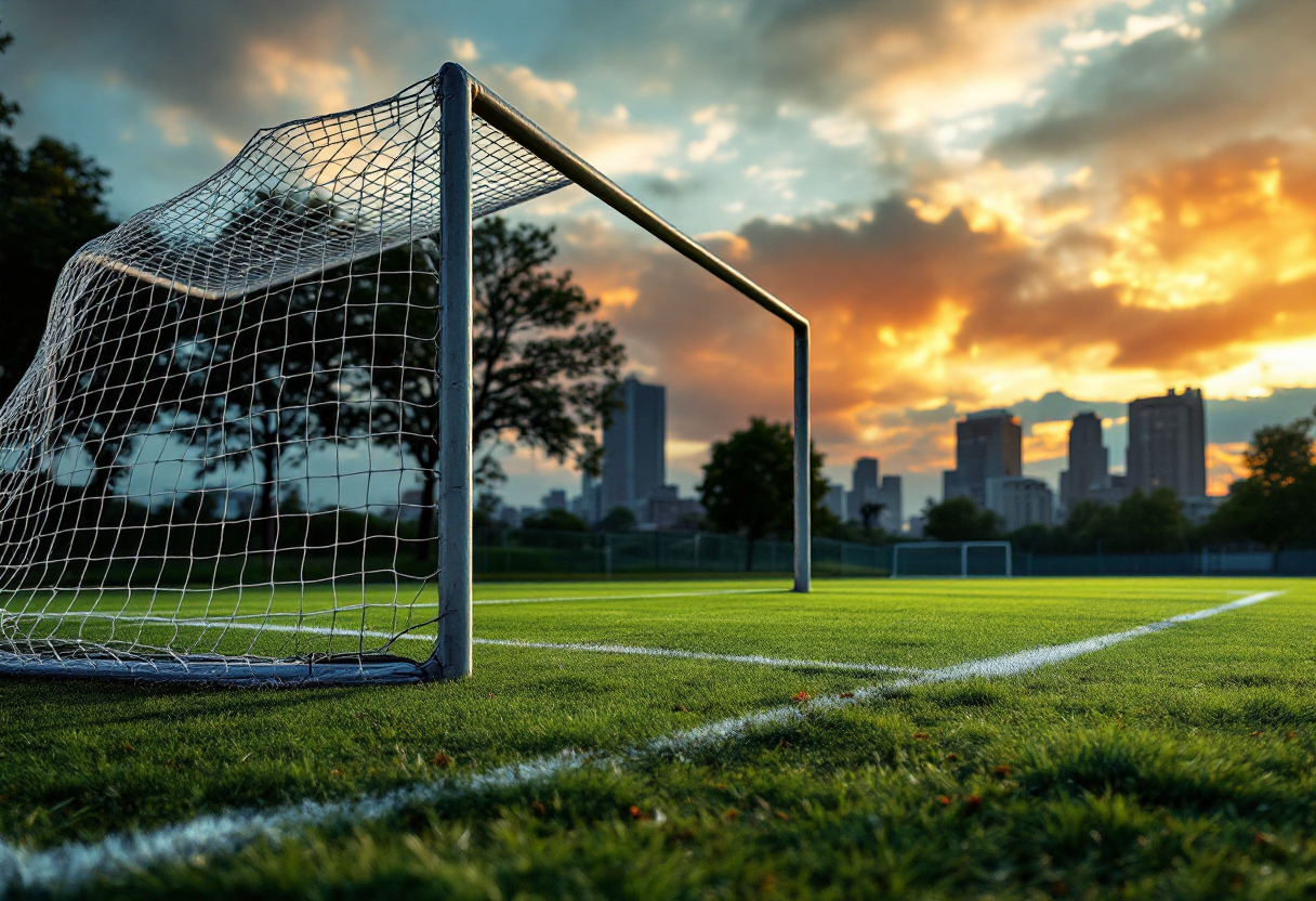 Portiere italiano in azione durante una partita di calcio