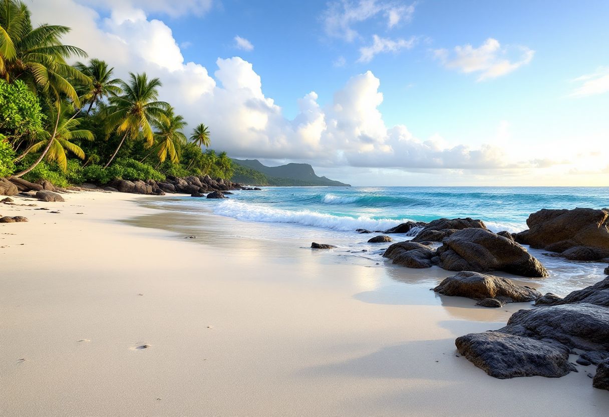 Giocatori di beach soccer sulle spiagge delle Seychelles