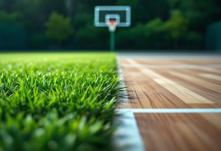 Giocatori di calcio e basket in azione sul campo