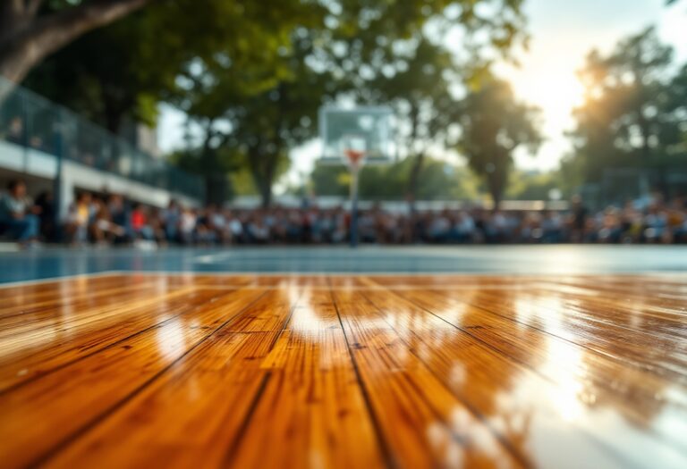 Giocatori di college basket in azione durante una partita