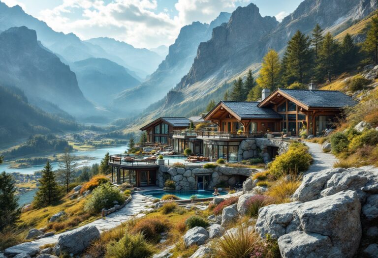 Vista panoramica delle terme alpine immerse nella natura