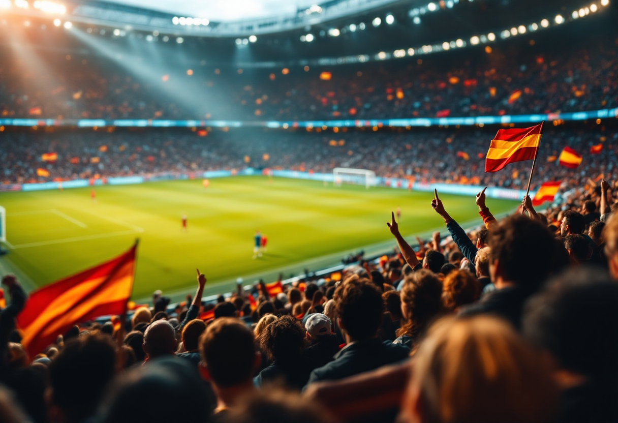 Tifosi del Bologna esultano durante una partita di Champions League