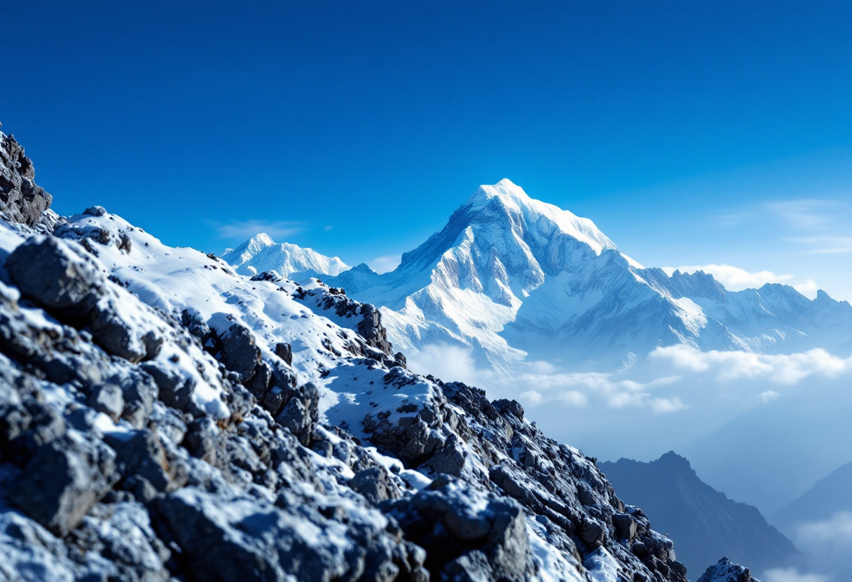 Alpinisti in cima al Kangchenjunga durante l'impresa