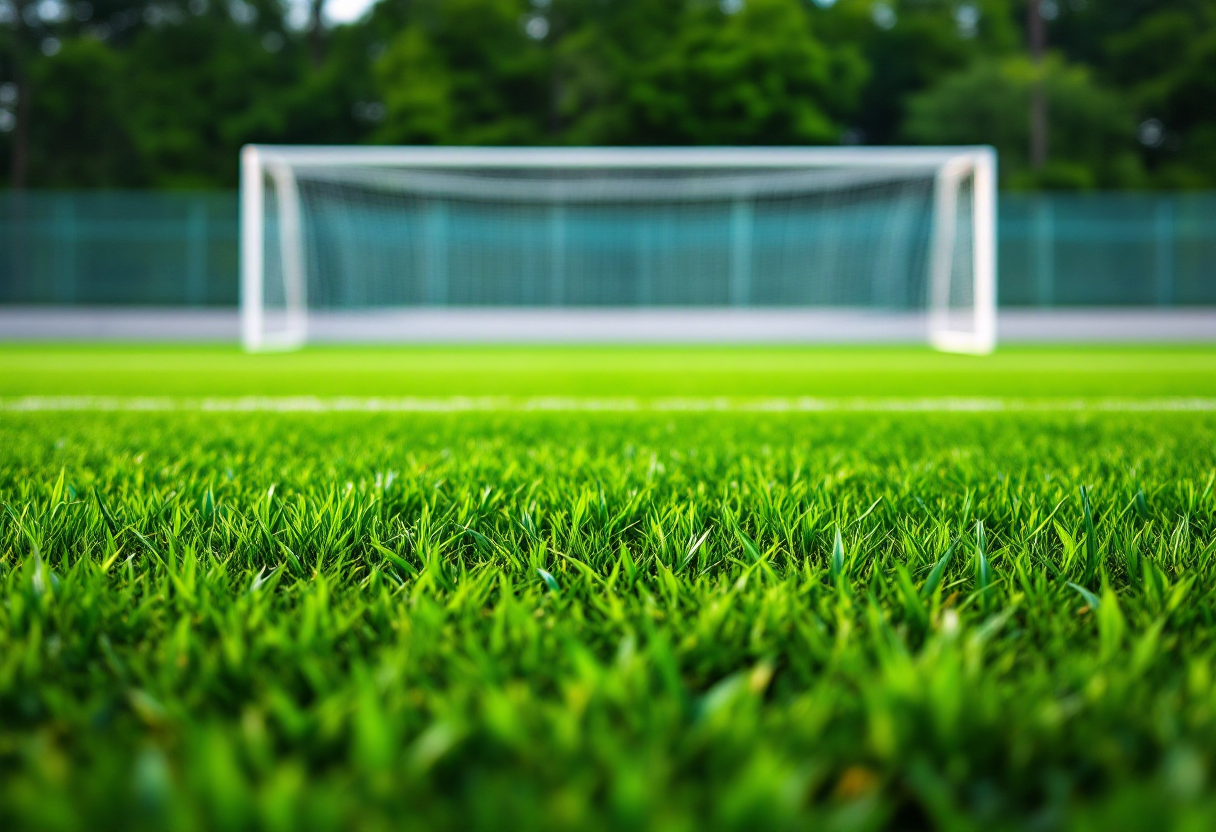 Giocatori in campo durante il derby Piacenza Fiorenzuola