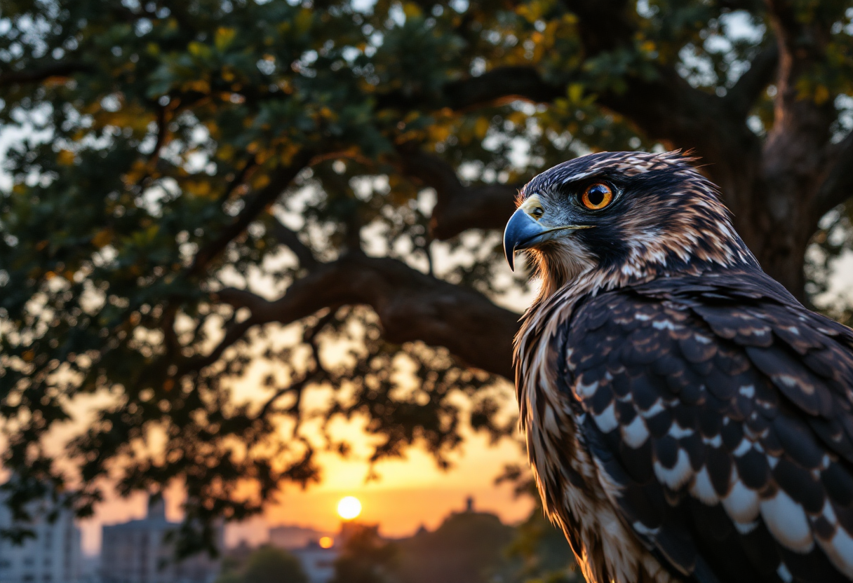 Juan Bernabé con un falco in un paesaggio laziale