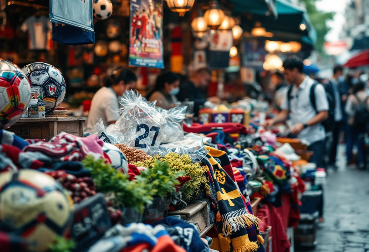 Immagine del mercato calcistico con giocatori in movimento