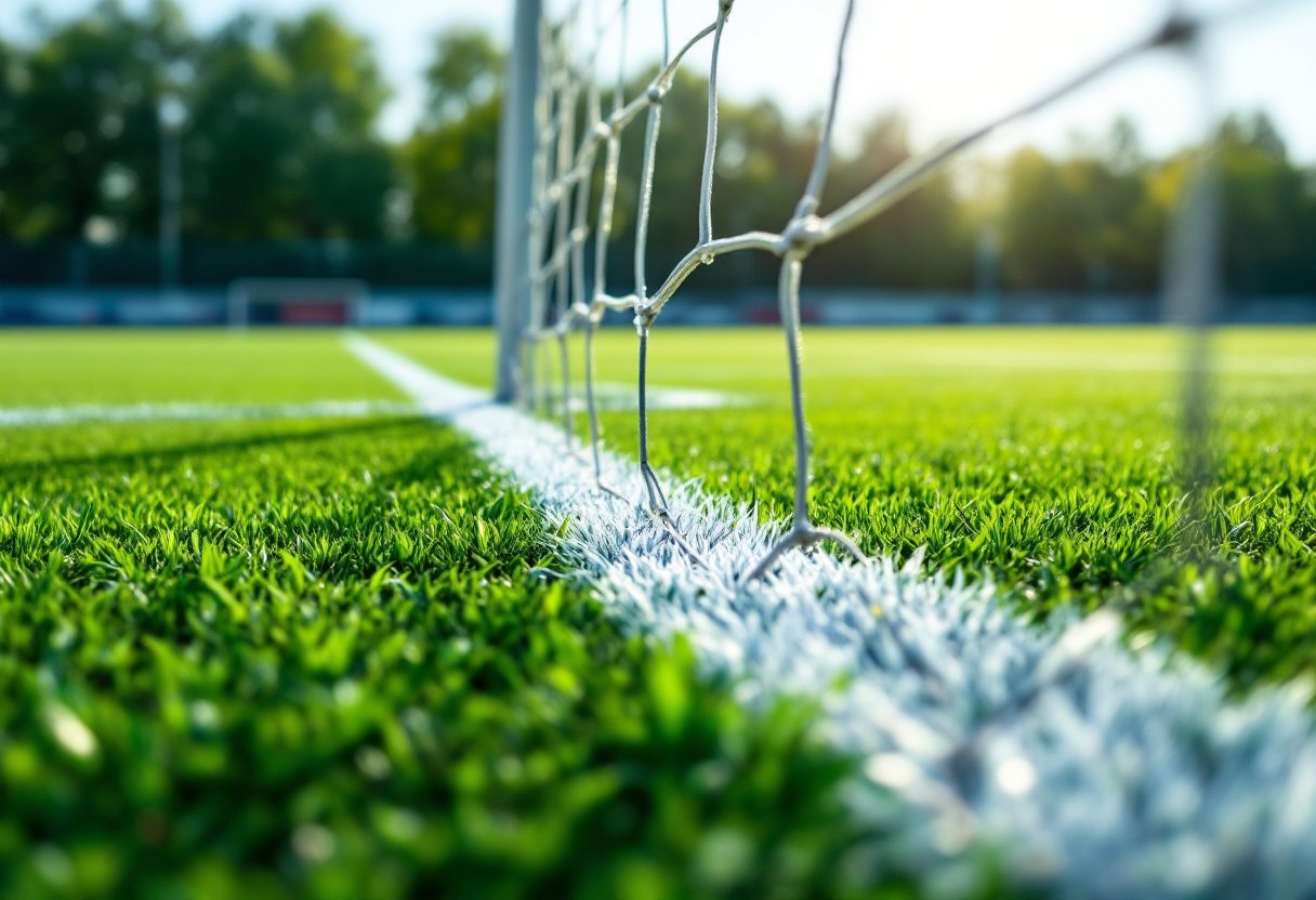 Portiere di calcio pronto a parare un tiro in porta