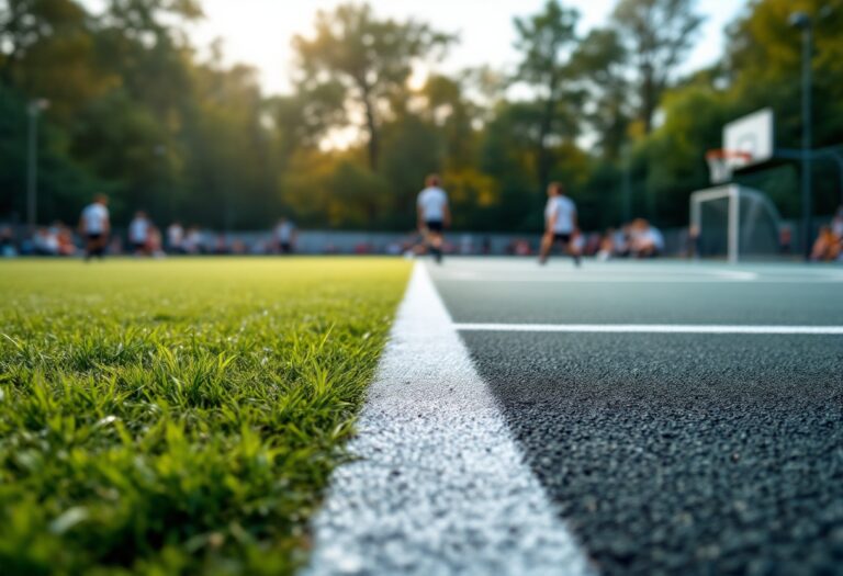 Giocatori di calcio e basket in un'intensa partita