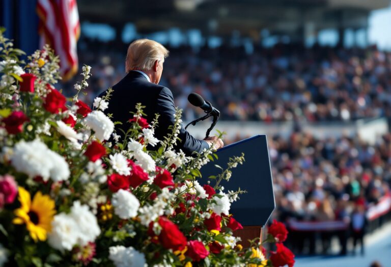 Inaugurazione presidenziale americana con bandiere e folla