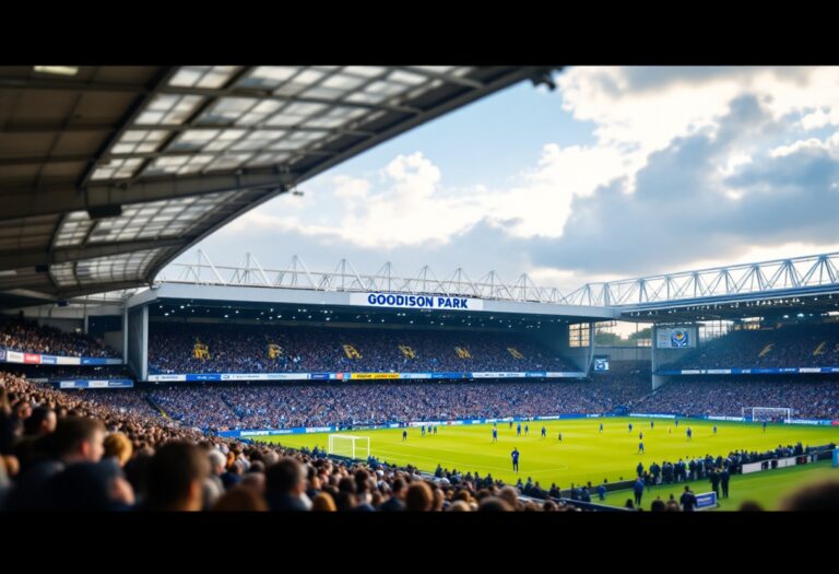 Giocatori di Everton e Liverpool in azione al Goodison Park