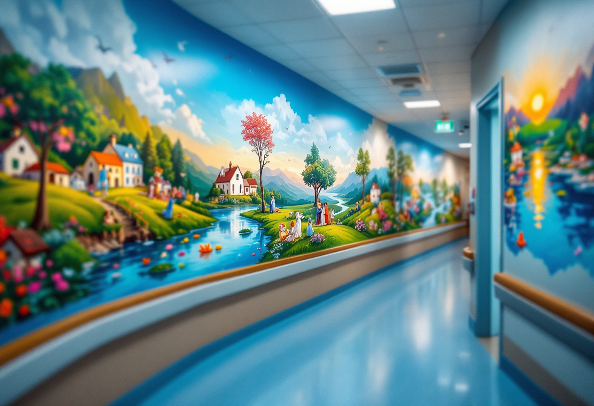 Murales colorato nel reparto di psichiatria dell'ospedale