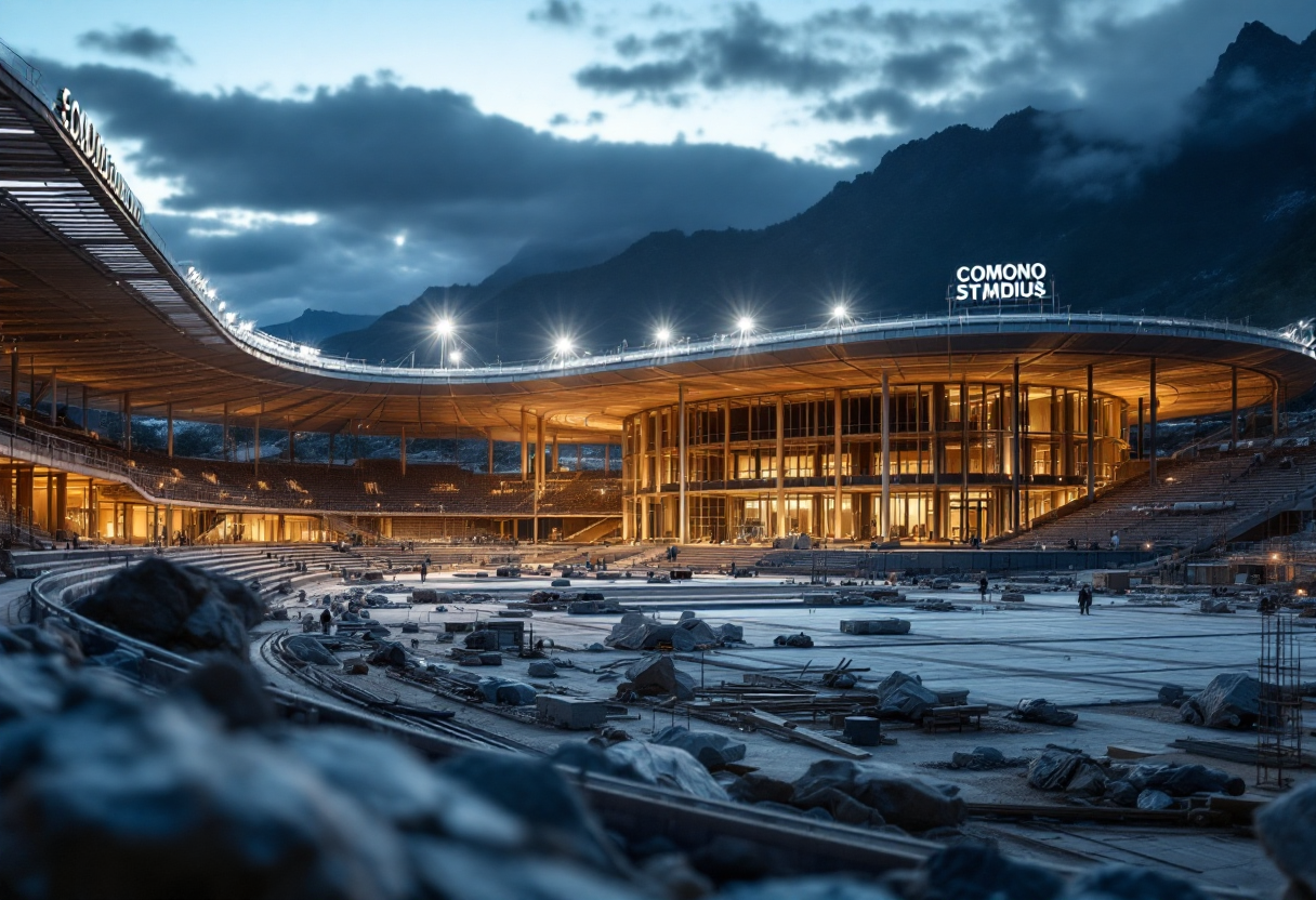 Rendering del nuovo stadio di Como in fase di progettazione