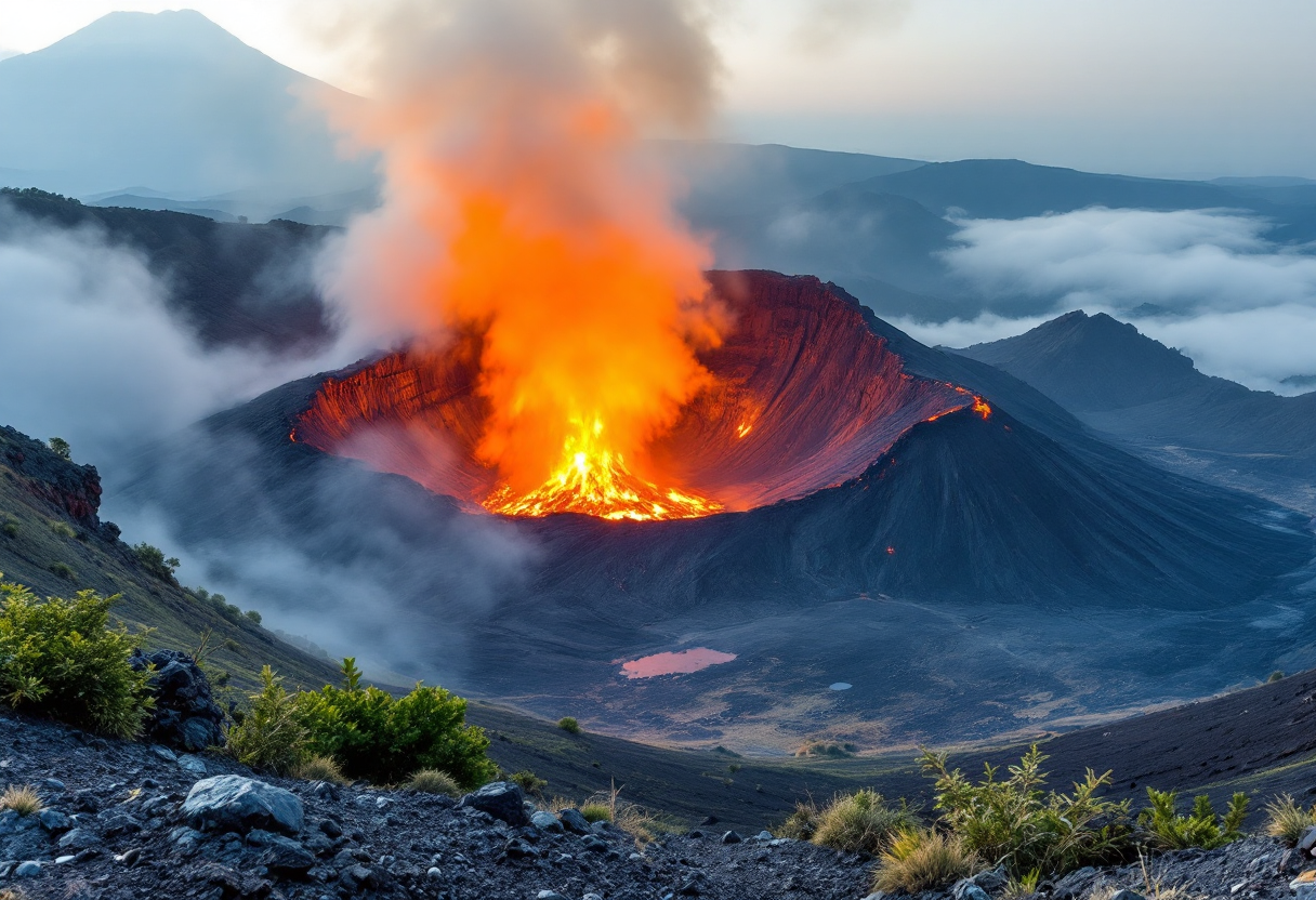 Immagine del supervulcano Kolumbo e delle sue eruzioni