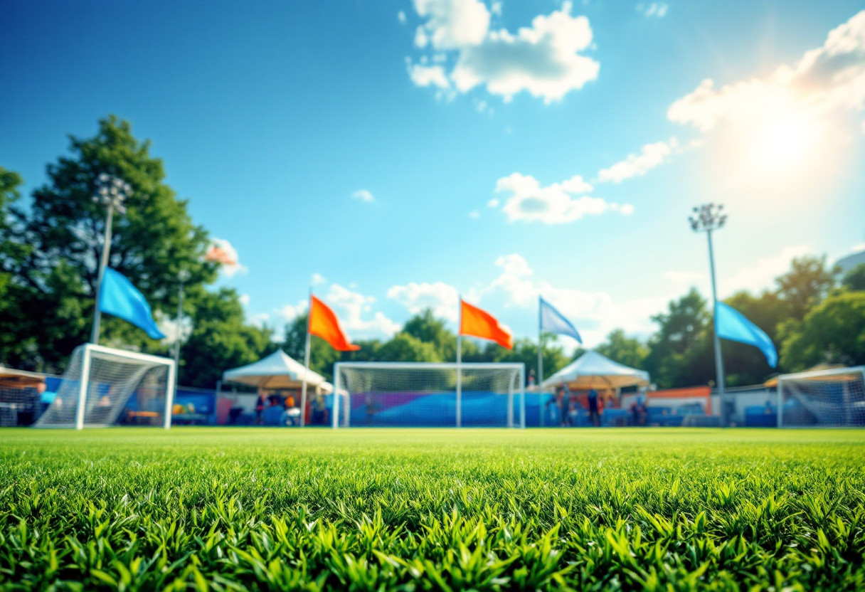 Giocatori in azione durante il torneo di calcio a 5 a Piacenza