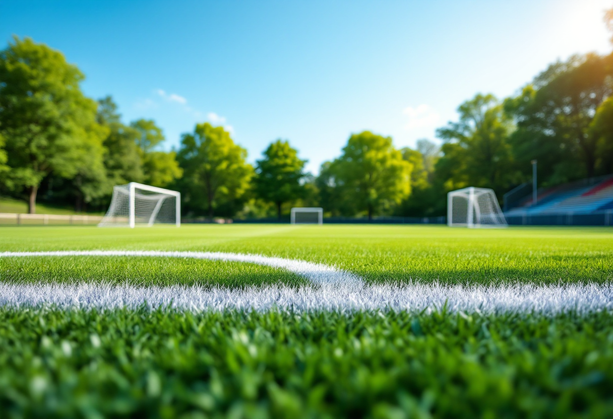 Giocatori in azione durante il torneo di calcio a 7 a Monza