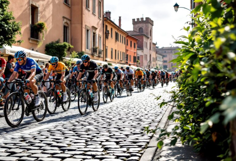 Ciclisti in azione alla 25ª edizione della Settimana Coppi e Bartali